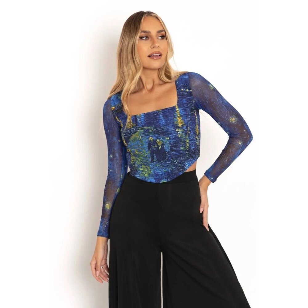 NWT BlackMilk Starry Night Over The Rhone Long Sleeve Corset Top AU 12 / US 8 - Picture 6 of 10